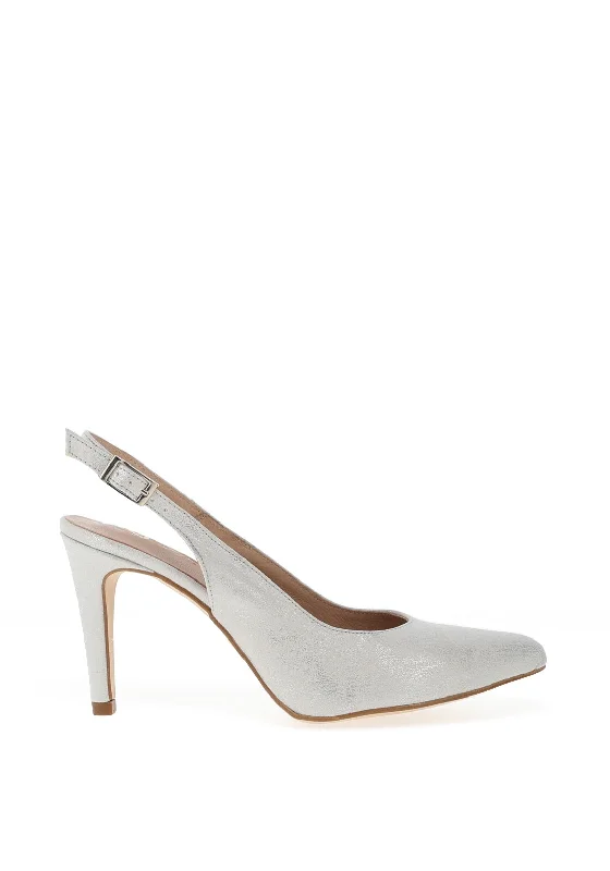 Women's patent leather stiletto heel pumps with a high - shine finish Zany Shimmer Sling Back Court Shoes, Silver Women's patent leather stiletto heel pumps with a high - shine finish Zany Shimmer Sling Back Court Shoes, Silver