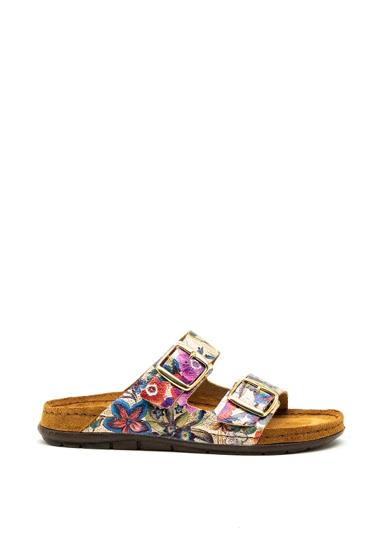 Women's Flat Slide Sandals with a Memory Foam Insole in White for All - Day Comfort Rohde Floral Print Buckle Chunky Slip on Sandals, Gold Metallic Women's Flat Slide Sandals with a Memory Foam Insole in White for All - Day Comfort Rohde Floral Print Buckle Chunky Slip on Sandals, Gold Metallic