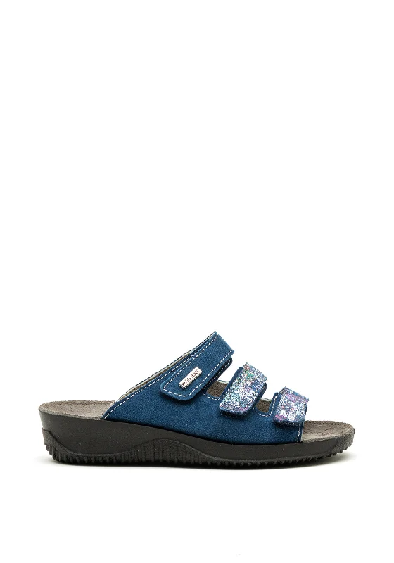 Women's Thong Sandals with a Beaded Design in Multicolor for a Beachy Aesthetic Rohde Suede Velcro Strap Slip on Sandals, Blue Women's Thong Sandals with a Beaded Design in Multicolor for a Beachy Aesthetic Rohde Suede Velcro Strap Slip on Sandals, Blue