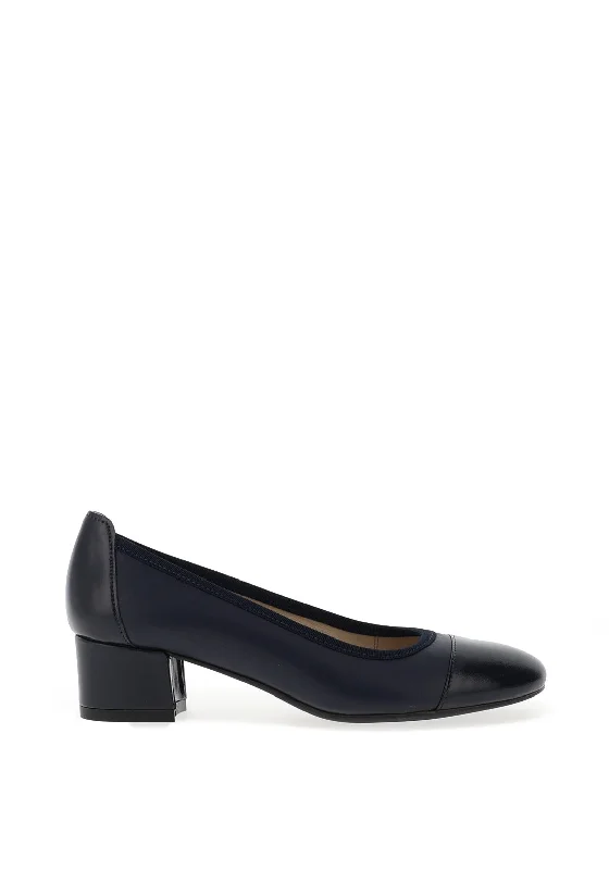 Women's ankle - strap stiletto heel pumps with a cut - out detail Softmode Hazel Leather Patent Block Heel Shoes, Navy