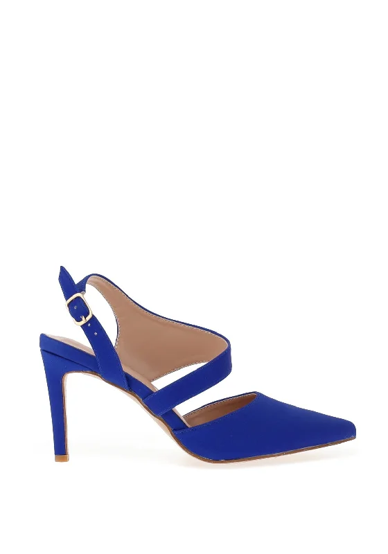 Women's non - slip stiletto heel pumps for safety on slippery floors Sorento Castlemarty Sling Back Pointed Toe Heel Shoe, Blue Shine