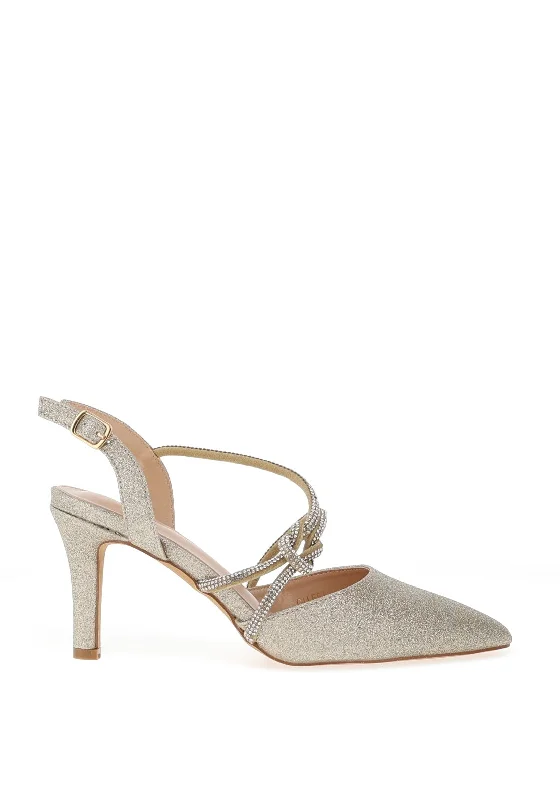 Women's tassel - adorned stiletto heel pumps for a bohemian touch Sorento Gileston Shimmer Knot Pointed Toe Heel Shoe, Gold Sparkle