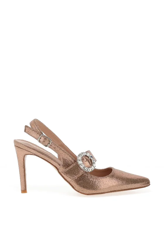Women's studded stiletto heel pumps for an edgy look Sorento Heskin Metallic Buckle Pointed Toe Heel Shoe, Rose Frosted