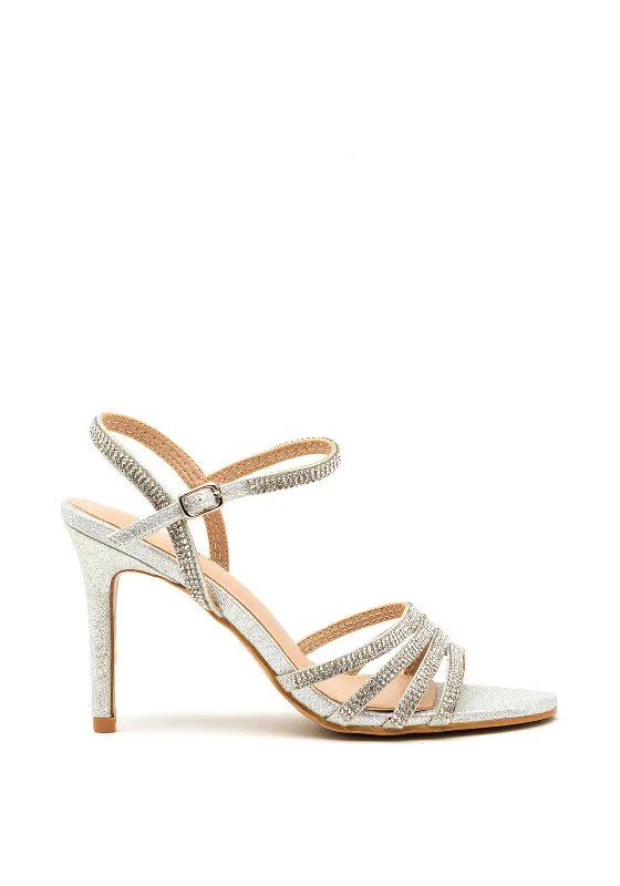 Women's Sandals with a Wedge Heel and a Tassel Detail in Orange for a Trendy Look Sorento Lisnavagh Diamante Strappy Heeled Sandals, Silver