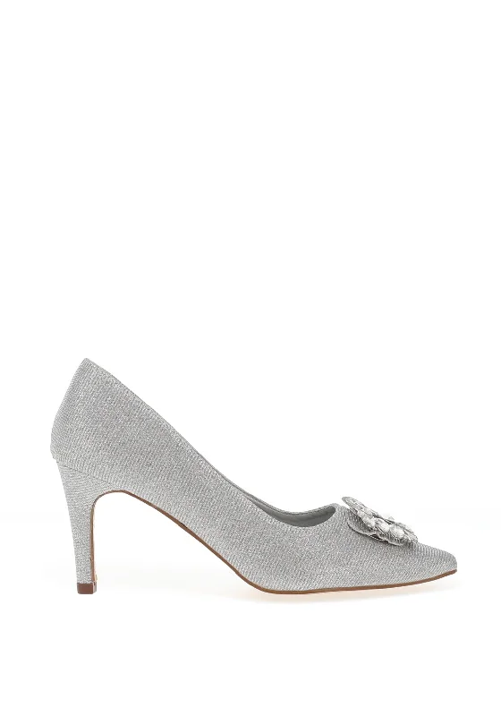 Women's platform stiletto heel pumps with a chunky sole Sorento Glitter Diamante Brooch Court Shoes, Silver Women's platform stiletto heel pumps with a chunky sole Sorento Glitter Diamante Brooch Court Shoes, Silver