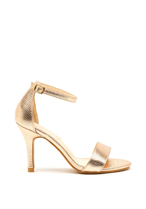 Women's Sandals with a Floral - Printed Upper in Pink for a Feminine Spring Look Sorento Screebe Reptile Metallic Heeled Sandals, Rose Gold