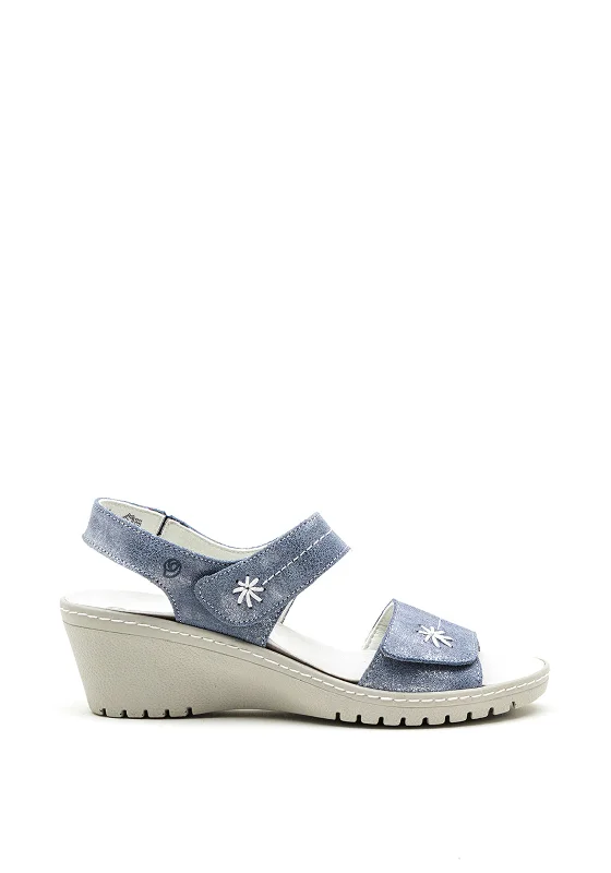 Women's Sandals with a Floral - Printed Upper in Pink for a Feminine Spring Look Suave Daisy Shimmer Leather Velcro Strap Wedge Sandals, Blue Women's Sandals with a Floral - Printed Upper in Pink for a Feminine Spring Look Suave Daisy Shimmer Leather Velcro Strap Wedge Sandals, Blue