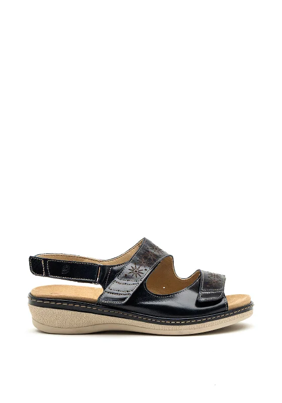 Women's Cork - Soled Espadrille Sandals with a Rope - Trimmed Upper in Navy for a Summer Vibe Suave Elaine Leather Laser Cut Velcro Strap Sandals, Navy Women's Cork - Soled Espadrille Sandals with a Rope - Trimmed Upper in Navy for a Summer Vibe Suave Elaine Leather Laser Cut Velcro Strap Sandals, Navy