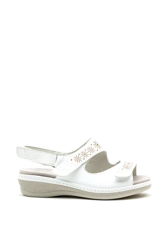 Women's Thong Sandals with a Beaded Design in Multicolor for a Beachy Aesthetic Suave Elaine Leather Laser Cut Velcro Strap Sandals, White Women's Thong Sandals with a Beaded Design in Multicolor for a Beachy Aesthetic Suave Elaine Leather Laser Cut Velcro Strap Sandals, White