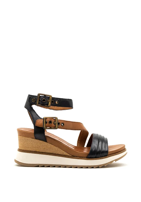 Women's Cork - Soled Espadrille Sandals with a Rope - Trimmed Upper in Navy for a Summer Vibe Tamaris Leather Ankle Strap Wedge Sandal, Navy & Tan Women's Cork - Soled Espadrille Sandals with a Rope - Trimmed Upper in Navy for a Summer Vibe Tamaris Leather Ankle Strap Wedge Sandal, Navy & Tan