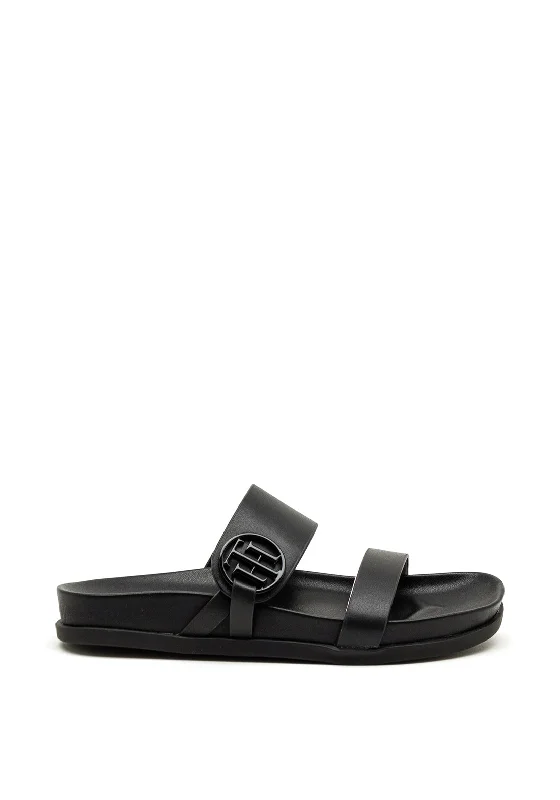 Women's Cork - Soled Espadrille Sandals with a Rope - Trimmed Upper in Navy for a Summer Vibe Tommy Hilfiger Womens Leather Slider Sandals, Black Women's Cork - Soled Espadrille Sandals with a Rope - Trimmed Upper in Navy for a Summer Vibe Tommy Hilfiger Womens Leather Slider Sandals, Black