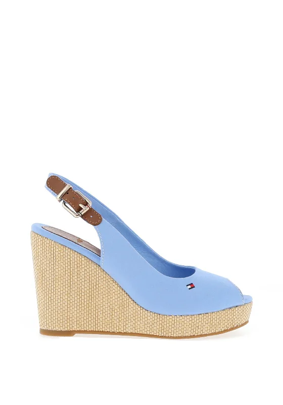 Women's Ankle - Strap Sandals with a Block Heel in Red for a Sophisticated Style Tommy Hilfiger Womens Iconic Sling Back High Wedge Sandals, Blue