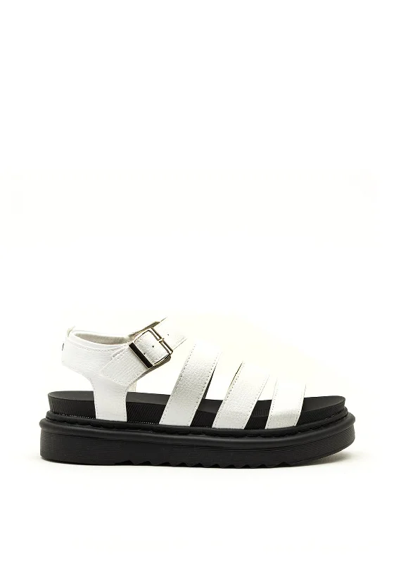 Women's Strappy Gladiator Sandals with Buckle Closures in Tan for a Boho Look Una Healy Take Five Chunky Sandals, White Women's Strappy Gladiator Sandals with Buckle Closures in Tan for a Boho Look Una Healy Take Five Chunky Sandals, White