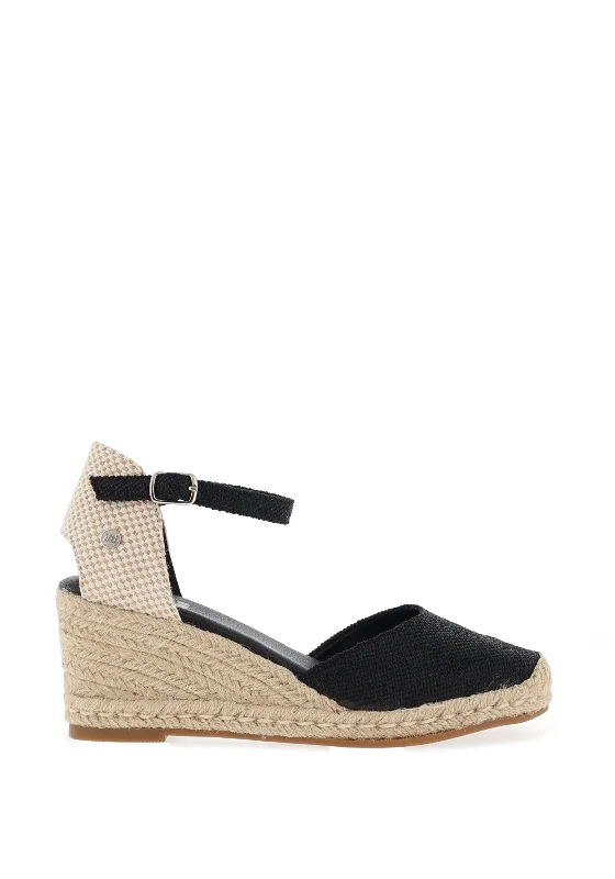 Women's Sandals with a Wedge Heel and a Tassel Detail in Orange for a Trendy Look Xti Buckled Strap Metallic Wedged Shoes, Black Women's Sandals with a Wedge Heel and a Tassel Detail in Orange for a Trendy Look Xti Buckled Strap Metallic Wedged Shoes, Black