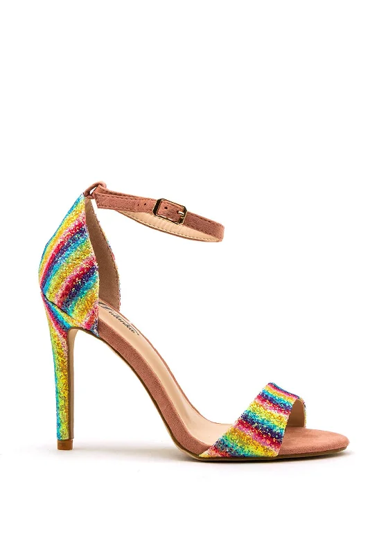 Women's Sandals with a Floral - Printed Upper in Pink for a Feminine Spring Look Zen Collection Rainbow Striped Glitter Heeled Sandals, Pink Women's Sandals with a Floral - Printed Upper in Pink for a Feminine Spring Look Zen Collection Rainbow Striped Glitter Heeled Sandals, Pink