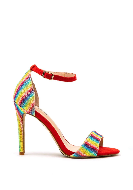 Women's Sandals with a Wedge Heel and a Tassel Detail in Orange for a Trendy Look Zen Collection Rainbow Striped Glitter Heeled Sandals, Red Women's Sandals with a Wedge Heel and a Tassel Detail in Orange for a Trendy Look Zen Collection Rainbow Striped Glitter Heeled Sandals, Red