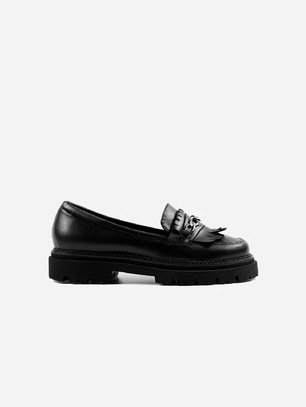 Women's Premium Leather Tassel Loafers in Dark Brown for a Classic Office Look Chunky Grape Leather Vegan Loafers | Black Women's Premium Leather Tassel Loafers in Dark Brown for a Classic Office Look Chunky Grape Leather Vegan Loafers | Black
