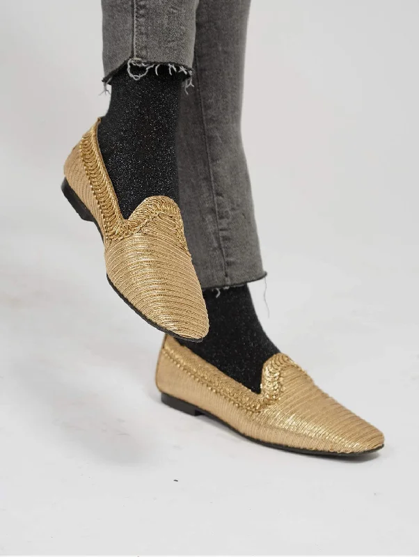 Women's Glitter - Embellished Loafers in Silver for a Sparkly Party Look NY Metallic Vegan Loafers | Gold