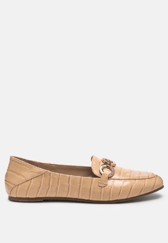 Women's Embroidered Floral Pattern Loafers in Beige for a Spring - Inspired Outfit Wibele Croc Textured Metal Show Detail Loafers Women's Embroidered Floral Pattern Loafers in Beige for a Spring - Inspired Outfit Wibele Croc Textured Metal Show Detail Loafers