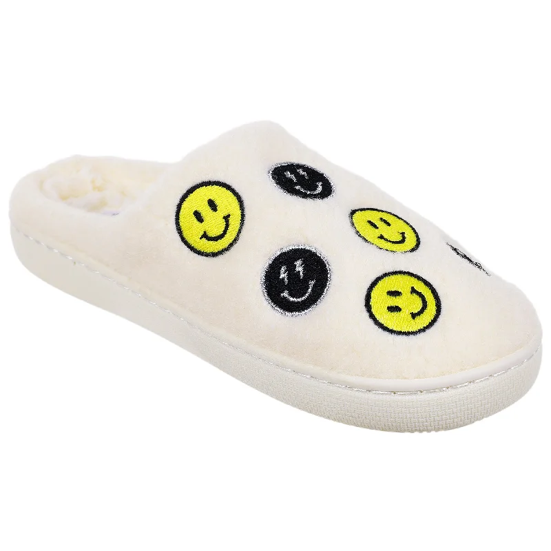 Women's Ballet Flat - Style Slippers with a Rhinestone Embellishment in Silver for a Glamorous Touch Ladies Wool Scuff with Multi Smiley Face Applique Women's Ballet Flat - Style Slippers with a Rhinestone Embellishment in Silver for a Glamorous Touch Ladies Wool Scuff with Multi Smiley Face Applique