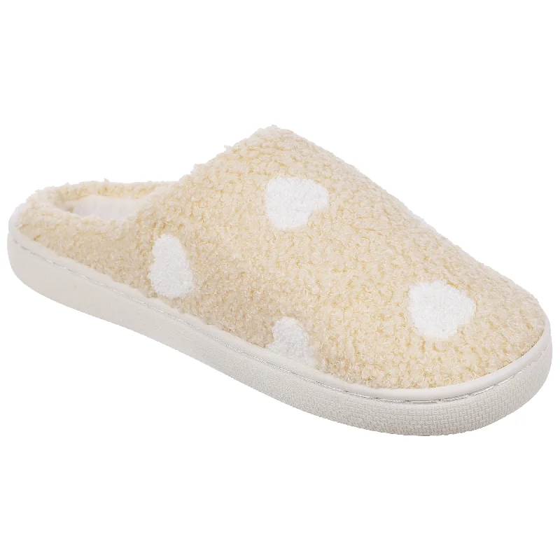 Women's Backless Slippers with a Furry Trim in Light Pink for a Cute and Casual Look Ladies Faux Berber cuff with Allover Heart Detail Women's Backless Slippers with a Furry Trim in Light Pink for a Cute and Casual Look Ladies Faux Berber cuff with Allover Heart Detail