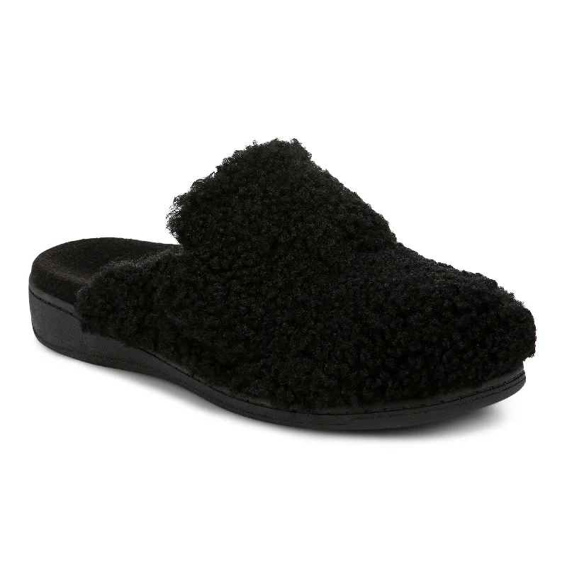 Women's Slippers with a Quilted Pattern in Gray for Added Style Gemma II - Black Shearling