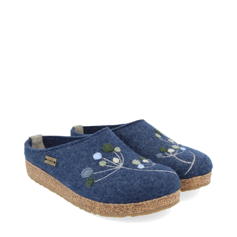 Women's Slippers with a Quilted Pattern in Gray for Added Style Haflinger Women's Amaya Flowers Wool Clog in Jeans Blue