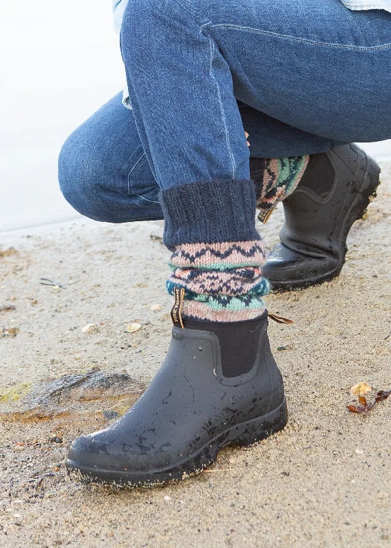 Women's Moccasin - Style Slippers with Fringe Detail in Brown for a Rustic Look Hand-knit Fair Isle Chunky Socks - Navy/Grey Women's Moccasin - Style Slippers with Fringe Detail in Brown for a Rustic Look Hand-knit Fair Isle Chunky Socks - Navy/Grey