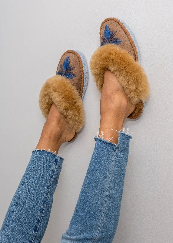 Women's Shearling Lined Slippers with a Fleece Upper in Tan for Ultimate Warmth Women's Sheepskin Mules – Midnight Women's Shearling Lined Slippers with a Fleece Upper in Tan for Ultimate Warmth Women's Sheepskin Mules – Midnight