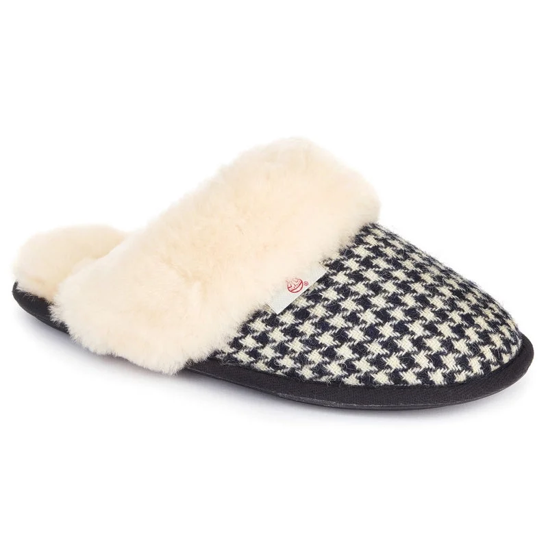 Women's Ballet Flat - Style Slippers with a Rhinestone Embellishment in Silver for a Glamorous Touch Kate - Harris Tweed Mule - Black / White Houndstooth Women's Ballet Flat - Style Slippers with a Rhinestone Embellishment in Silver for a Glamorous Touch Kate - Harris Tweed Mule - Black / White Houndstooth
