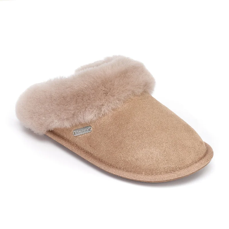 Women's Shearling Lined Slippers with a Fleece Upper in Tan for Ultimate Warmth Molly - Double Faced Sheepskin Mule - Cappuccino Women's Shearling Lined Slippers with a Fleece Upper in Tan for Ultimate Warmth Molly - Double Faced Sheepskin Mule - Cappuccino