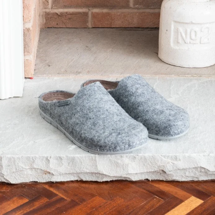 Women's Slippers with a Built - in Heel in Black for a Slightly Elevated Look ANNSOFIE Shepherd Womens Wool Slip On Slippers