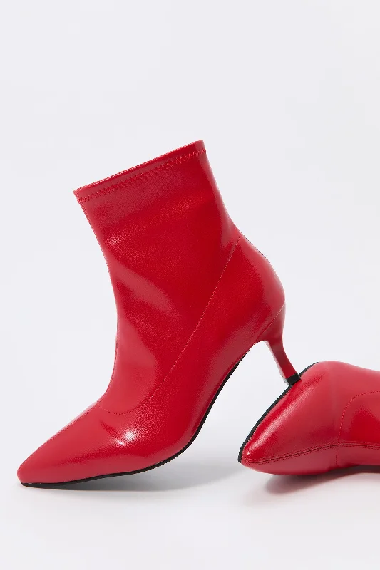 women's booties with block heel Faux-Leather Pointed Toe Kitten Heel