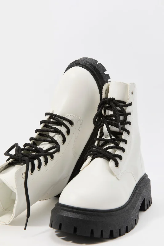 women's booties for spring Faux Leather Platform Boot