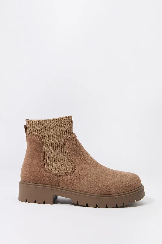 women's booties with combat style Faux Suede Gore Boot