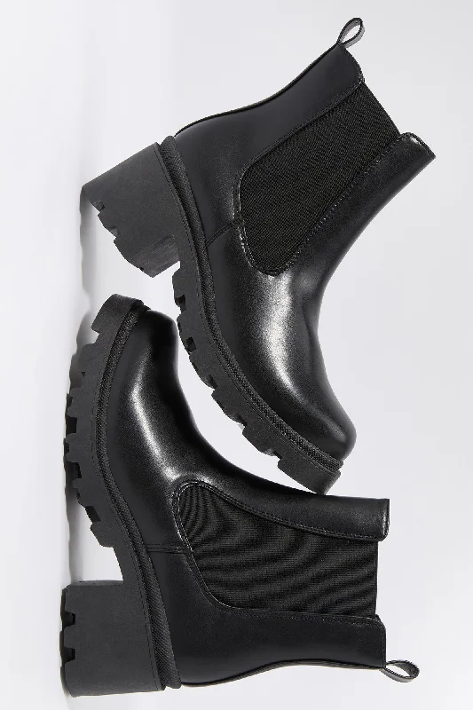 women's booties with tassel detail Faux Leather Heeled Gore Boot