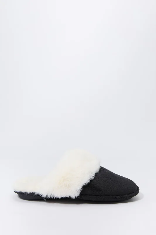 women's suede booties Faux Fur Collared Slipper