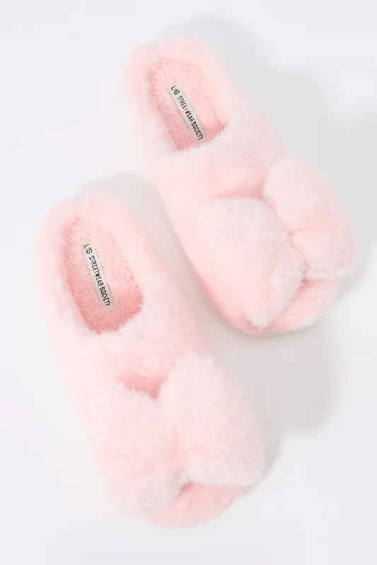 women's booties with zippers Faux Fur Bow Slipper