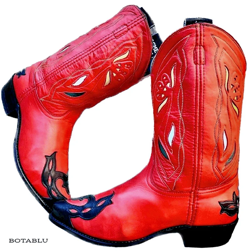 women's cowboy boots with cutouts ACME Vintage Floral Red Black Leather Cowgirl Cowboy Western Boots women's cowboy boots with cutouts ACME Vintage Floral Red Black Leather Cowgirl Cowboy Western Boots