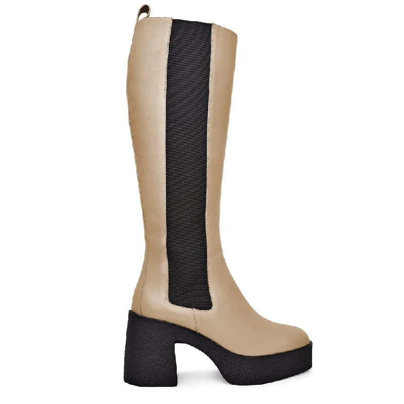 Women's leather Chelsea boots with a distressed finish Momoko Taupe Knee-High Leather Chelsea Boots Women's leather Chelsea boots with a distressed finish Momoko Taupe Knee-High Leather Chelsea Boots