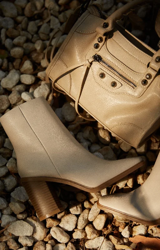 women's booties with platform Alette Block Heel Ankle Boots - Ivory