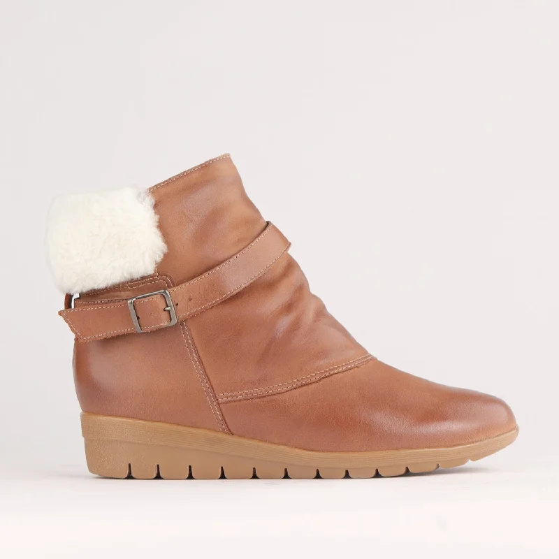 women's ankle boots with snakeskin print Fur Collar Ankle Boot in Whisky– 12460