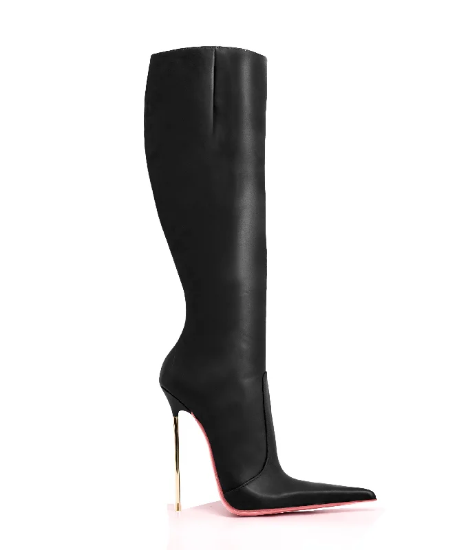 Square toe knee high boots for a contemporary style​ Antares 125 Black Napa