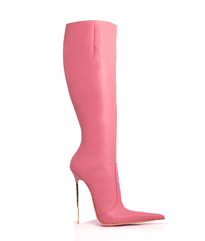 Platform knee high boots for added height​ Antares 125 Pink Napa