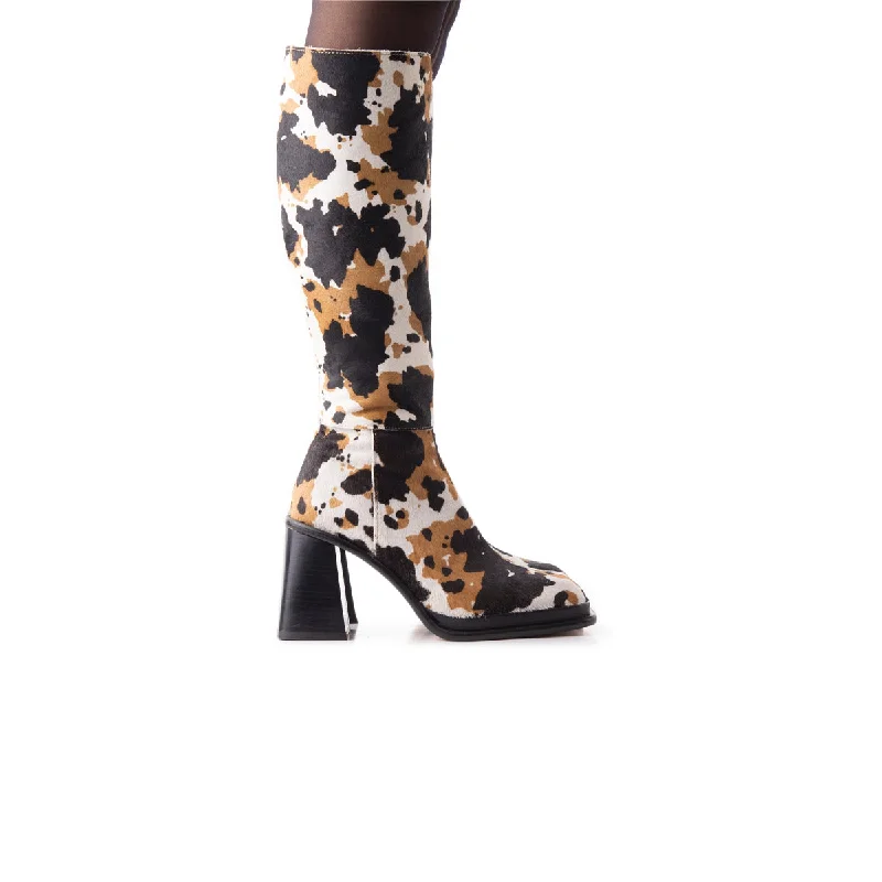 Women's tall boots with a zip - front and embroidery Berka Multi Cow Pony