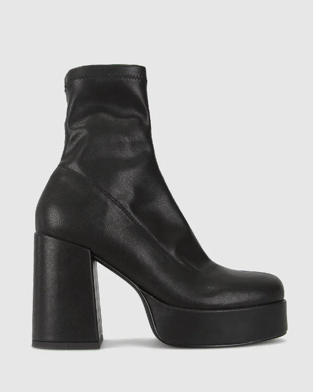 women's ankle boots with snakeskin print PANAMA Block Platform Sock Boots