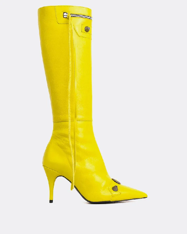 Women's ankle - to - knee tall boots with a low - heel design Beyonce Lime Leather