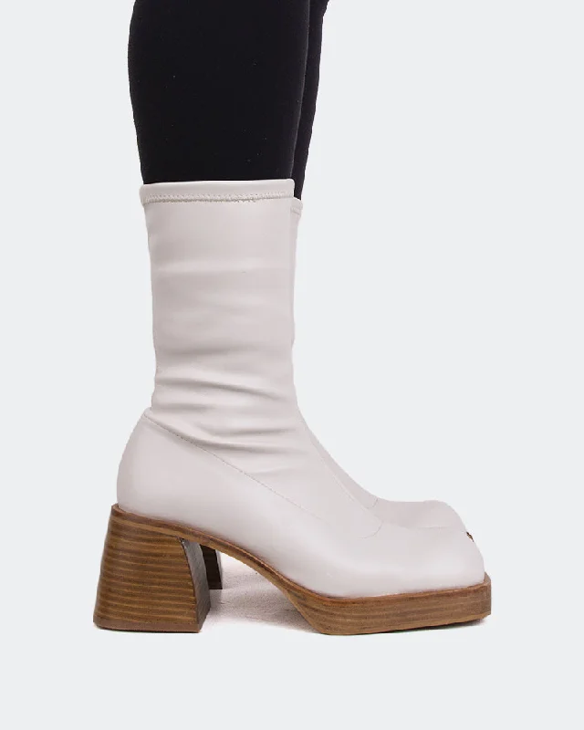 women's ankle boots with kitten heels Bordon Off White Stretch