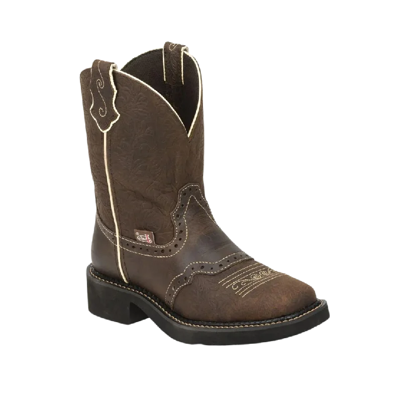 women's cowboy boots for winter Justin Women's Brown Flower Embossed Boots