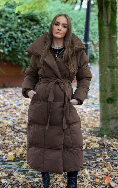 Women's long boots with a stretchy shaft for a snug fit Brown Long Puffer Duvet Coat Women's long boots with a stretchy shaft for a snug fit Brown Long Puffer Duvet Coat